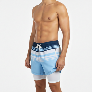 กางเกงชายหาดแบบซับลิเมชั่นสั่งทำพิเศษ 2 in 1 กางเกงว่ายน้ำผู้ชายพร้อมกางเกงเลกกิ้งซับในแบบรัดรูป แฟชั่นทันสมัย แห้งเร็ว - Product Image 1