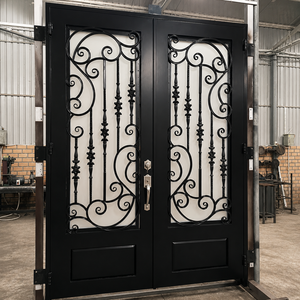 Puertas Frontales de Hierro Forjado Personalizadas con Vidrio Templado, Puertas de Entrada de Hierro Modernas para Diseño de Seguridad Exterior de Casas de Lujo - Product Image 4