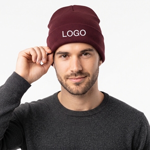 Chapeau d'hiver en acrylique tricoté chaud, bonnet personnalisé, couleur bordeaux, doux, respirant, unisexe, bonnet de ski avec écharpe assortie pour les voyages - Product Image 4