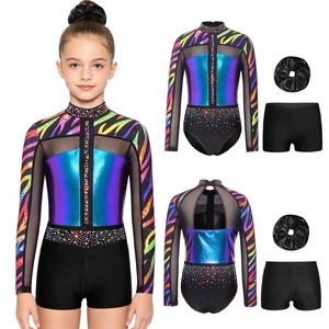 Ensemble de <span class=keywords><strong>gymnastique</strong></span> pour filles de 6 à 16 ans, justaucorps et shorts avec bandeau pour cheveux, tenue de danse, tenue de spectacle de danse, cours de yoga, vêtements décontractés pour tous les jours - Product Image 2