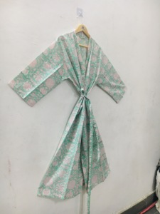 Robe unisexe en satin de coton imprimé floral, manches longues, col mandarin, longueur intégrale, élégante, pour le printemps, fermeture à ceinture douce, luxe - Product Image 2