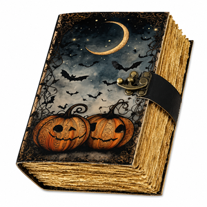 NEW ERA Grimoire Journal en Cuir Fait Main de Haute Qualité, Motif Lune, Halloween, Reliure Cousue, 100 Feuilles, Personnalisable - Product Image 1