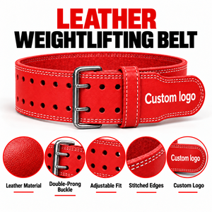 <b>Men</b> Leather Gym Lifting <b>Belt</b> Custom Logo Adjustable Double Prong Buckle Waist Support Fitness Training Wholesale OEM Supplier - Product Image 6