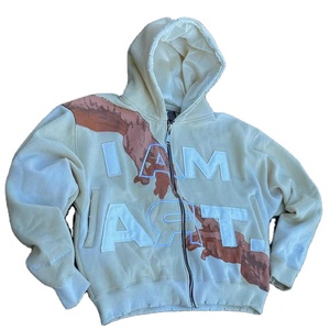 Sweat à capuche élégant en coton surdimensionné avec fermeture éclair et broderie, sweat à capuche vintage avec fermeture éclair et lavage à l'acide pour hommes - Product Image 2