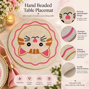 Hand Beaded <b>Cat</b> Placemat Round Glass Bead Dining Table Mat Handmade Decorative Table Decor Reusable Pet Lover Home Accent | Cute - Product Image 5