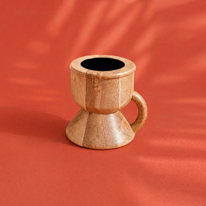 Handcrafted Wooden Incense <b>Burner</b> Featuring Hourglass Pedestal Base <b>Side</b> Handle Contrast Black Interior Bowl Use For Fragrance - Product Image 1