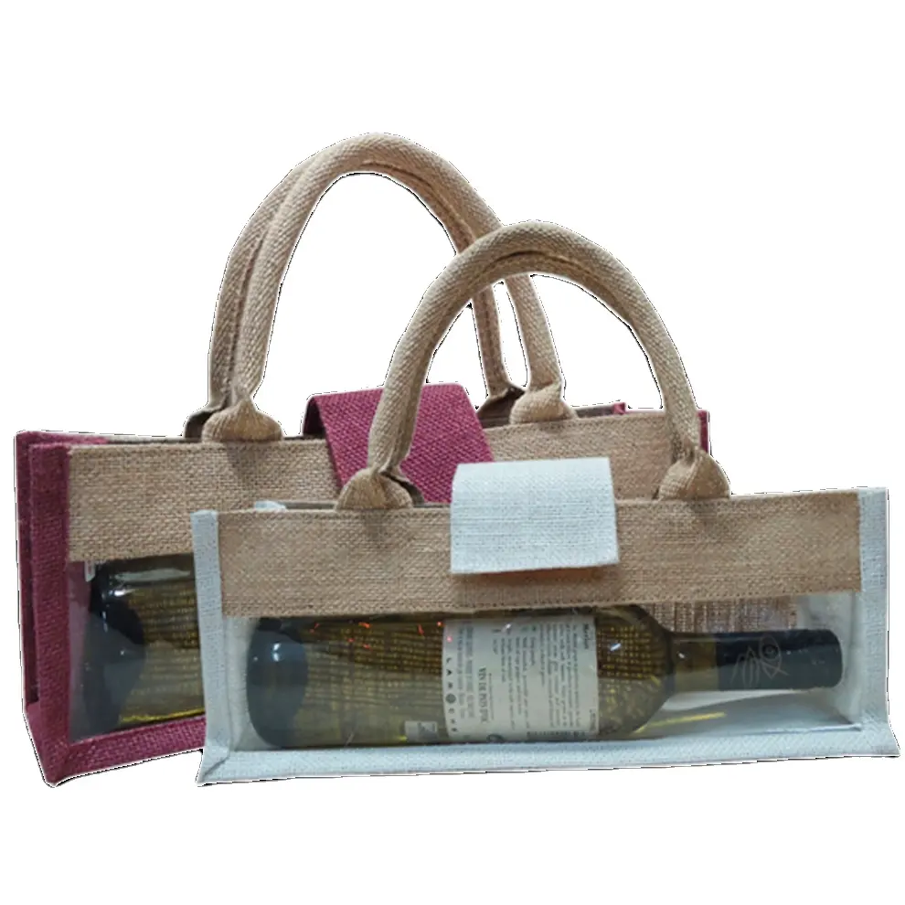 Sacs cadeaux vintage en toile de jute, cabas à poignée courte pour les cadeaux, petit sac à vin