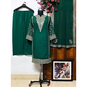 Ensemble haut et bas pour femme LC Designer, vert, taille unique, avec dupatta, pour les occasions spéciales - Product Image 1