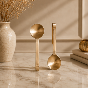 Gold Plated Tea Spoons Set of <b>2</b> Minimalist Design Long Handle Mirror Finish Metal Utensils <b>for</b> Coffee and Tea - Product Image 1