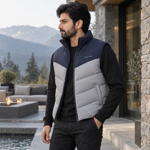 Chaleco de plumón personalizado para hombre con relleno de plumón aislante, forro cómodo, capa exterior resistente, diseño sin mangas y corte elegante. - Product Image 4