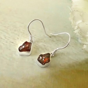 Handmade Rough <b>Garnet</b> Dangle <b>Earrings</b> Natural Red Gemstone Sterling Silver - Product Image 5