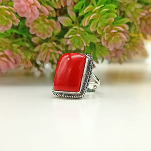 Natural Red <b>Coral</b> Ring Handmade Gemstone Jewelry Artisan Silver Ring Bold Statement Ring - Product Image 2