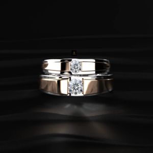 Anillo de Compromiso para Hombre con Diamante Cultivado en Laboratorio de Corte Brillante Redondo de 0.50 Quilates, Dos Tonos, Certificado IGI, Oro y Plata, Elegante para Boda - Product Image 5