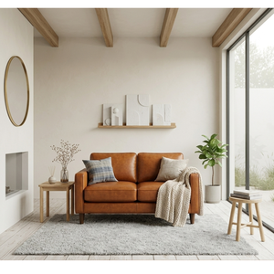 Leather Loveseat for Scandinavian Living Room Modern Minimalist Nordic Style <b>Sofa</b> Clean Design Leather Loveseat - Product Image 1