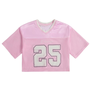 Women V Neck <b>Mesh</b> <b>Crop</b> <b>Top</b> Short Sleeve Solid Pink Sporty T Shirt Breathable Spring Summer Practice Wear - Product Image 3