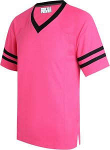 Maillot de sport rose à col en V et manches courtes pour homme avec rayures noires, en polyester à séchage rapide, chemise décontractée pour l'été - Product Image 5
