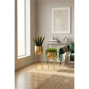 Juego de 2 Macetas de Metal Doradas de Estilo Nórdico con Soporte, Macetas de Hierro Resistentes para Decoración de Interiores del Hogar - Product Image 1