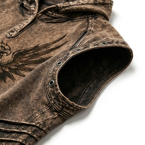 Chaleco sin mangas con capucha para hombre, diseño gótico con estampado gráfico, lavado desgastado, estilo casual urbano, moda de verano para exteriores, tipo tank top - Product Image 6