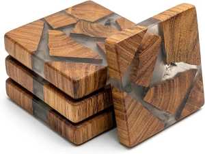 Sous-verres carrés modernes en résine et bois, faits à la main, décoratifs pour table basse, ensemble de sous-verres de 350 mm de diamètre et 5 mm d'épaisseur MN EXPORTS - Product Image 1