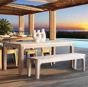 Minimalist Wood Outdoor Dining <b>Table</b> with Bench Set Durable Teak Design for Patio Furniture - Product Image 6