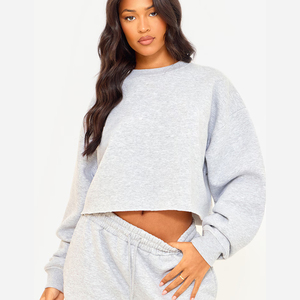 Women's Plus Size Custom Thick Fleece Raw Hem Sweatshirt <b>Drop</b> Shoulder Cropped Autumn Winter Fleece Fabric Front Logo Sweats - Product Image 1