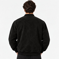 Blouson bomber en daim de chèvre noir sur mesure pour homme, veste en daim premium à fermeture éclair, col côtelé, streetwear décontracté pour homme