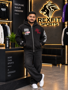 Sweat à capuche zippé surdimensionné personnalisé pour homme, en molleton épais, avec broderie graphique, style streetwear, et poches sur les manches - Product Image 1