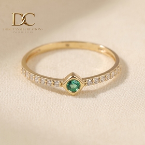 IGI Certified Latest Designer Women Jewelry 14KT Solid Yellow Gold <b>Ring</b> With Lab Grown <b>Diamond</b> and Colombian Emerald Jewelry - Product Image 2