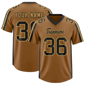 Camiseta de Fútbol Americano Personalizada, Transpirable, con Estampado, Color Marrón Claro, Negro y Dorado, Tallas Grandes, 100% Poliéster para Hombre - Product Image 1