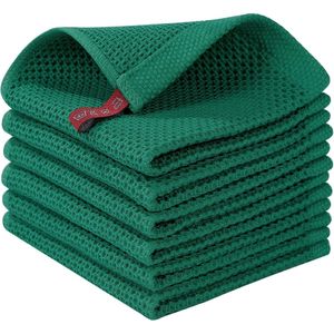 Set di 6 Panni da Cucina Ultra Morbidi in Cotone 100% a Nido d'Ape, Asciugatura Rapida, 30x30 cm, Verde Scuro, Assorbenti per Pulizia - Product Image 1