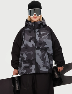 Women <b>Camo</b> Print Ski <b>Jacket</b> Hooded Waterproof Insulated Snowboarding Coat Synthetic Filling Zipper Closure Black Pants Skiwear - Product Image 2