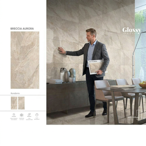 Carreaux de sol en porcelaine brillante de haute qualité 60*120cm poli Alaska Beige 2x4 taille d'exportation utilisation intérieure faite conceptions en céramique de l'Inde - Product Image 4