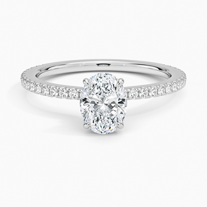 แหวนเพชรแล็บโกรว์ทรงวงรีเจียระไนบริลเลียนท์ ทองคำแท้ 18K สำหรับผู้หญิง ประดับเพชรธรรมชาติสี G ครอบคลุมสามส่วนในวงแหวน เหมาะสำหรับเป็นแหวนหมั้น - Product Image 1