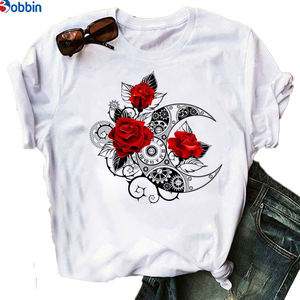Camiseta estampada de manga corta para mujer, top gráfico de talla grande, camiseta con estampado de rosas y mariposas, holgada y transpirable - Product Image 5