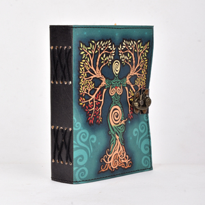 Tree of Life Goddess Leather Journal A5 Handmade Lock <b>Diary</b> Nature Spiritual Theme Writing <b>Notebook</b> Boho Art Gift Journal Dairy - Product Image 2