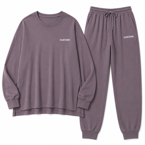 <b>Purple</b> <b>Tracksuit</b> Set Long Sleeve Sweatshirt Jogger Pants Casual Lounge Wear Custom Logo Solid Color Wholesale Apparel Supplier - Product Image 3