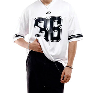 Vente en gros de maillots de football américain de qualité supérieure, blanc et noir, à manches courtes, rayés, t-shirts de sport respirants, taille plus, unisexe - Product Image 6