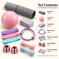 Kit d'entraînement à domicile personnalisé imprimé : Pilates, Yoga avec tapis, ballon de stabilité, blocs, bandes de résistance, haltères pour la gym
