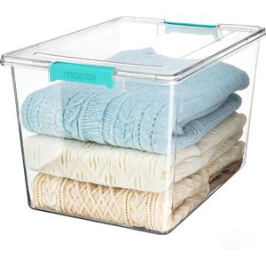 1 Confezione di Contenitori Trasparenti da 72 QT con Coperchi, 4 Contenitori Grandi Impilabili con Chiusura a Scatto, Scatole, Contenitori, Organizzatori per Vestiti - Product Image 1