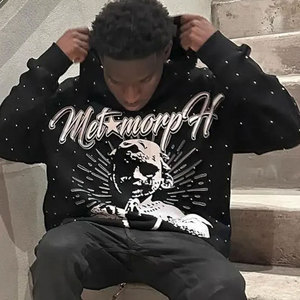 Customized Logo Printed Hoodie <b>Men</b> Oversized <b>Black</b> Cotton Hip Hop Print Sweatshirt Regular Sleeve Front Logo Autumn Streetwear - Product Image 3
