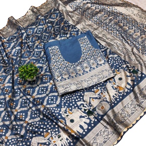 Hermoso Sari de seda viscosa pura con tejido Meenakari pesado y blusa para mujer - Product Image 3