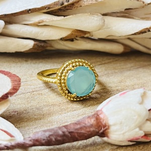 Unique Design Aqua Chalcedony <b>Rings</b> Boho Brass Jewelry Women 18k Gold Plated Beaded <b>Statement</b> Finger <b>Ring</b> For Wholesale/OEM/ODM - Product Image 1