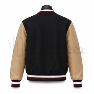 Chaqueta Varsity Negra y Marrón para Hombre, Estilo Preppy, Chaqueta de Béisbol de Algodón con Cierre de Botones, Corte Regular, para Otoño - Product Image 2