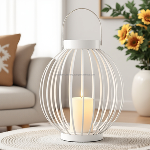 Linterna de tarro de vela de hierro blanco moderno, luz de decoración colgante elegante para sala de estar interior, jardín o Patio para Navidad - Product Image 1