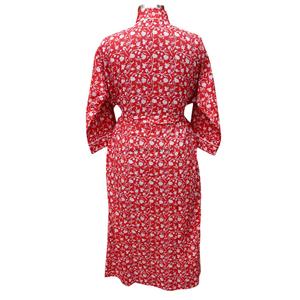 Bata transpirable con estampado floral rojo, cuello en V, cierre con cinturón, manga larga, largo completo, tejido informal para otoño, 100% algodón - Product Image 6