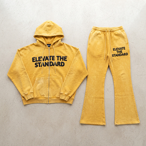 Vintage Flare Sweatpants And Hoodie <b>Set</b> Flare Oversize Distressed <b>Embroidery</b> Sweatpants <b>Set</b> Mens Winter 500gsm Fleece Flare Suit - Product Image 6