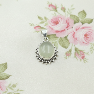 Unique Prehnite Gemstone Oval Pendant 925 Sterling <b>Silver</b> Handmade <b>Beaded</b> Frame Rose Gold Yellow Gold Plated Jewelry for Unisex - Product Image 4