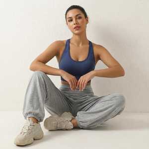 Women's Gray Pants Mid Waist Elastic Loose Fit Full Length Solid Color Casual Spring Style Knitted Cotton Spandex - Product Image 4
