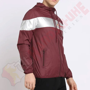 <b>Mens</b> Maroon Silver Reflective Stripe Hooded Zip Softshell Waterproof Thin <b>Jackets</b> Windbreaker <b>Lightweight</b> Sport Running Print - Product Image 4