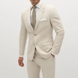 Traje de Hombre Slim Fit de Lana/Seda Plisado, Hecho a Medida, Elegante, Color Beige Claro, Blazer y Pantalones, Multiusos, para Negocios y Bodas - Product Image 2